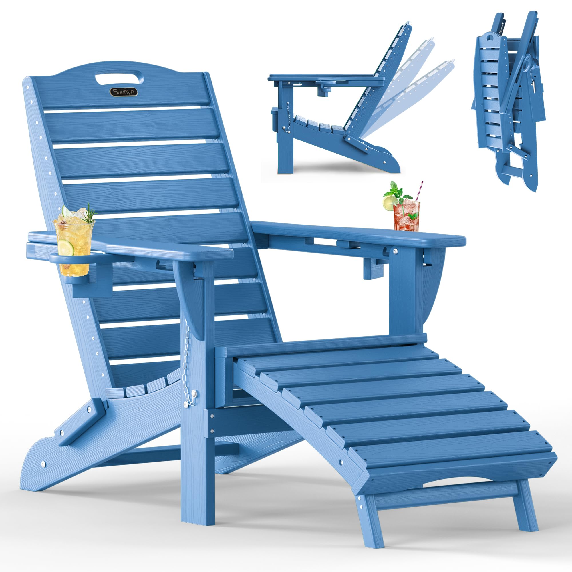 SUUNYN front view navy Adirondack chair showing sturdy frame and comfort