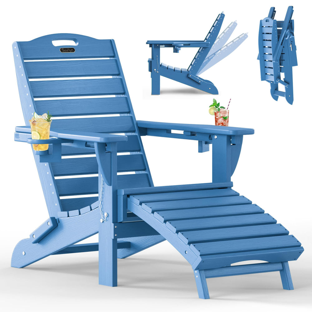 SUUNYN front view navy Adirondack chair showing sturdy frame and comfort
