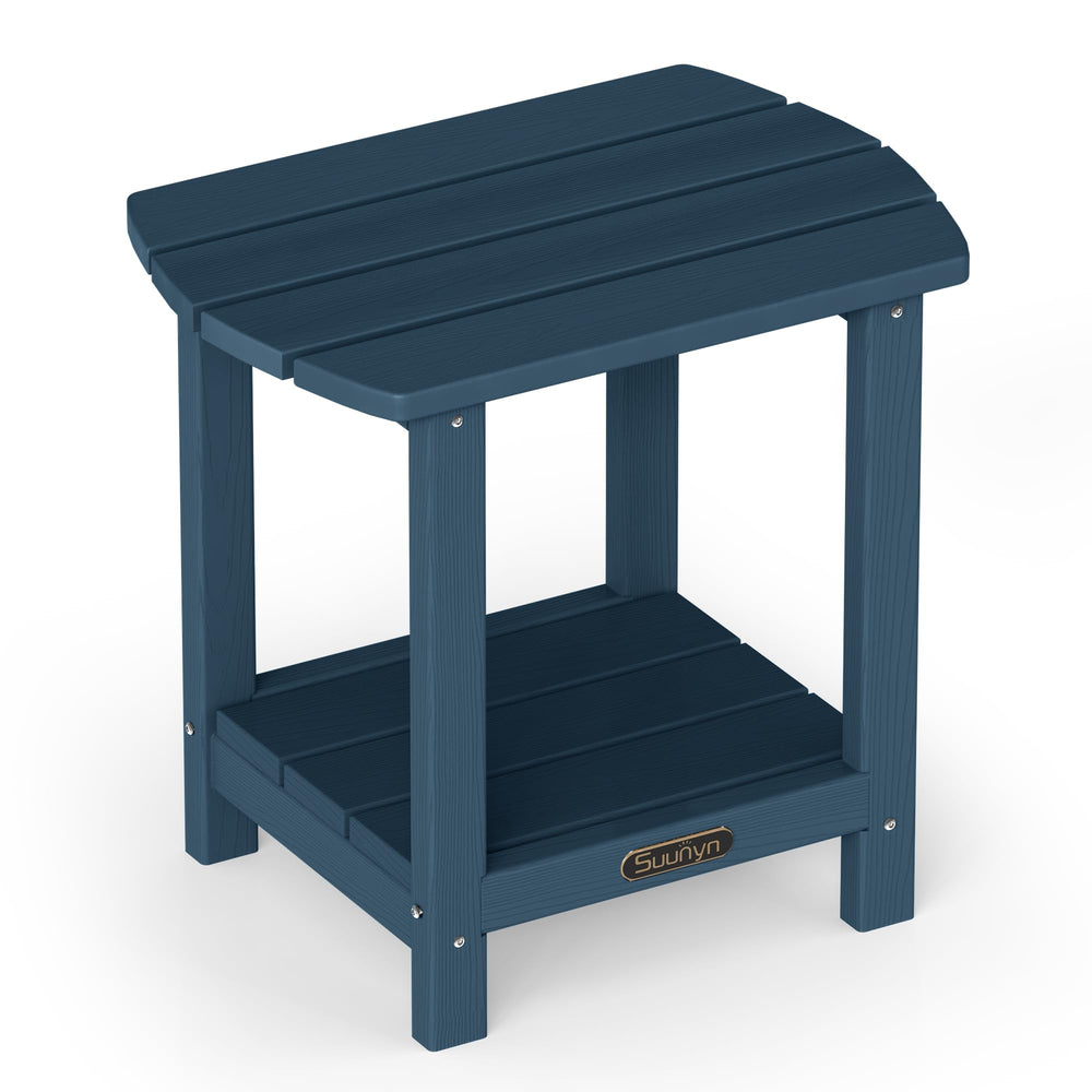SUUNYN navy blue front view showing compact durable side table convenience