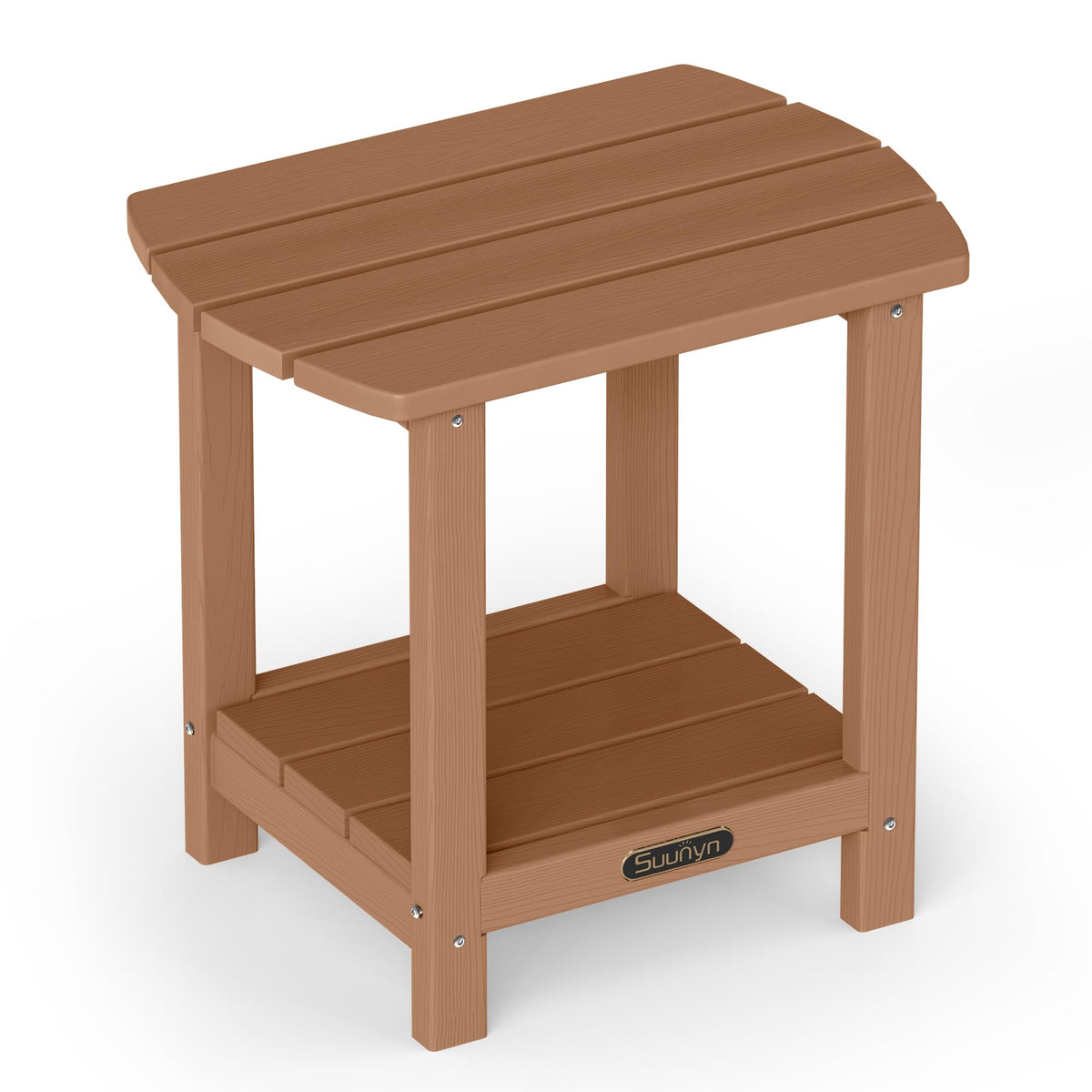 SUUNYN front view teak-look end table showing compact design and durable build