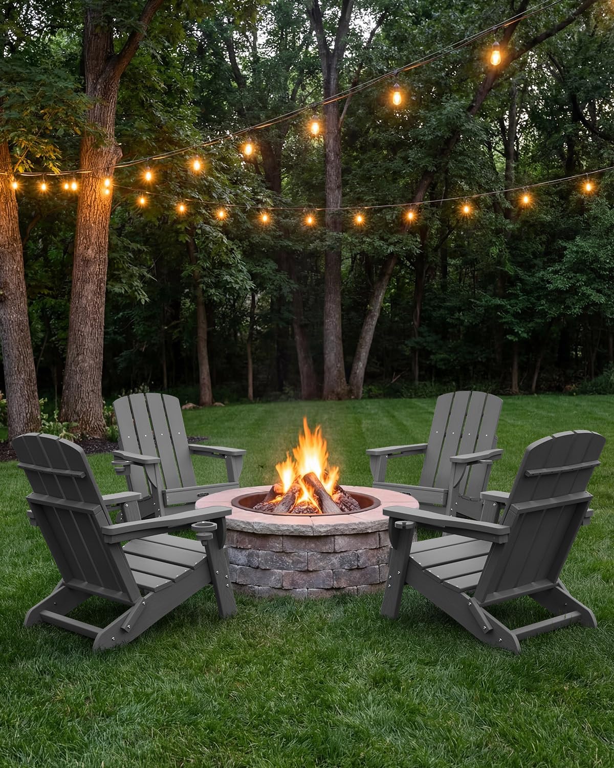 SUUNYN pair of chairs by fire pit showing cozy outdoor gathering benefit