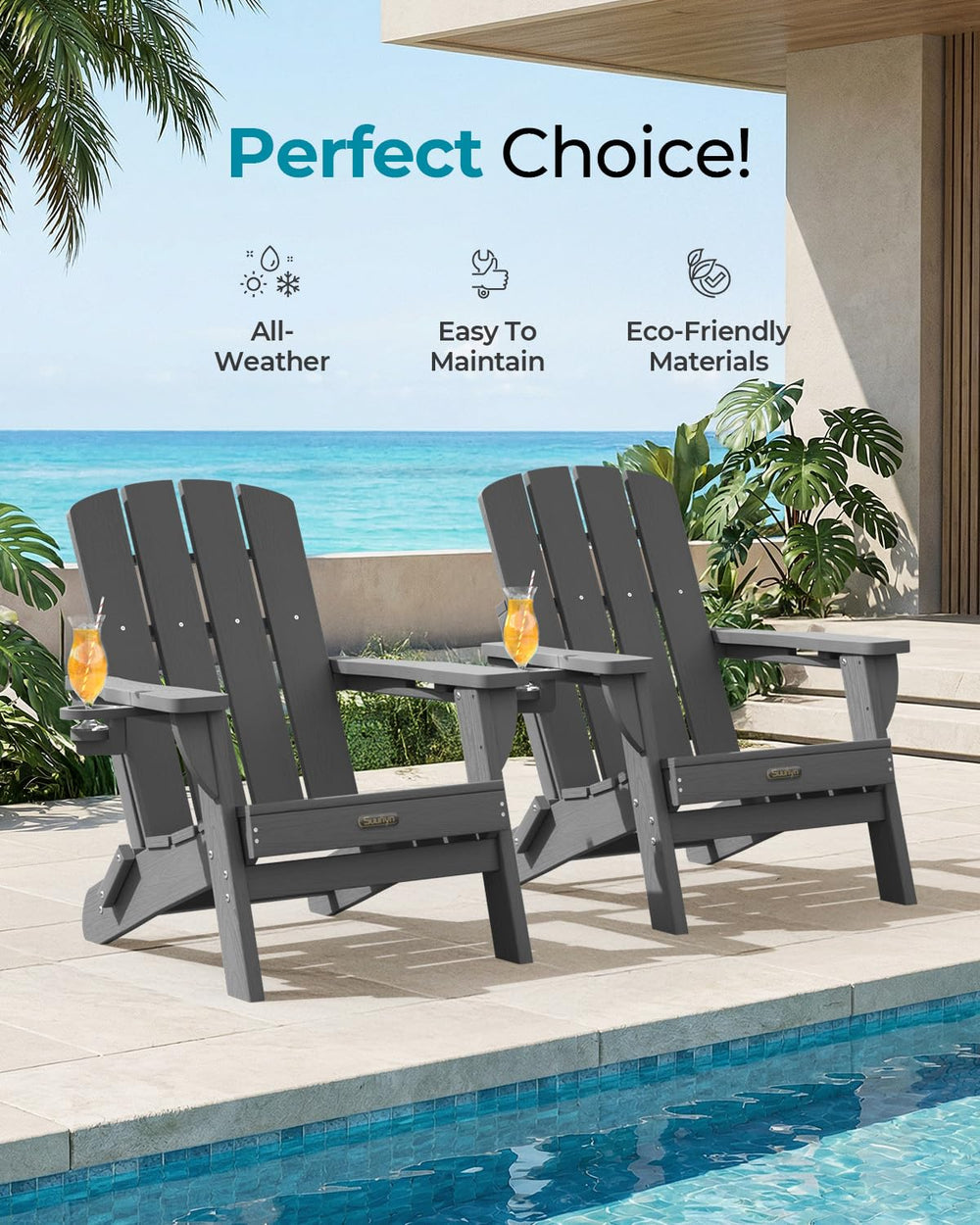 SUUNYN chair with person on patio demonstrating comfortable seating scale