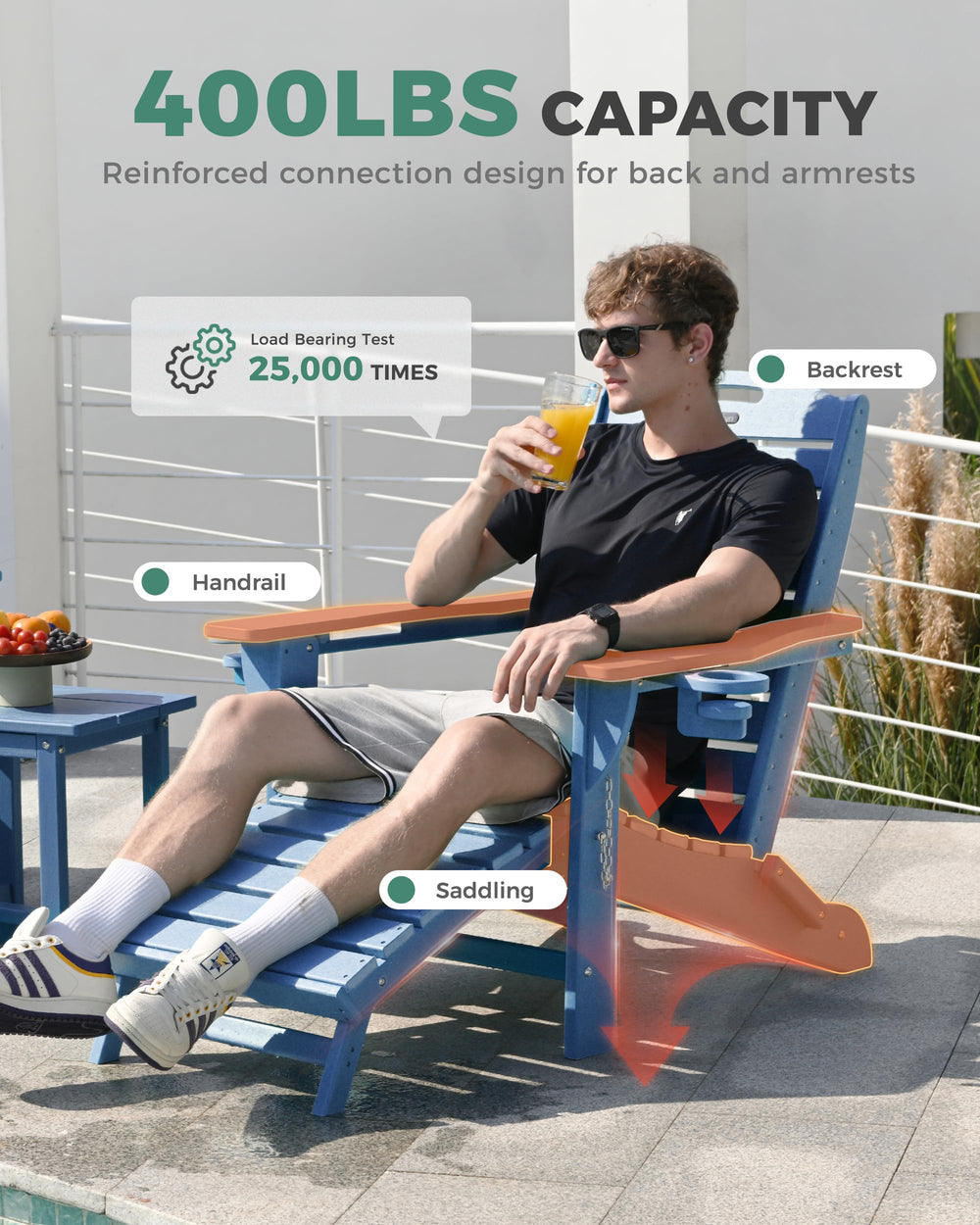 SUUNYN chair beside side table showing scale and practical outdoor use