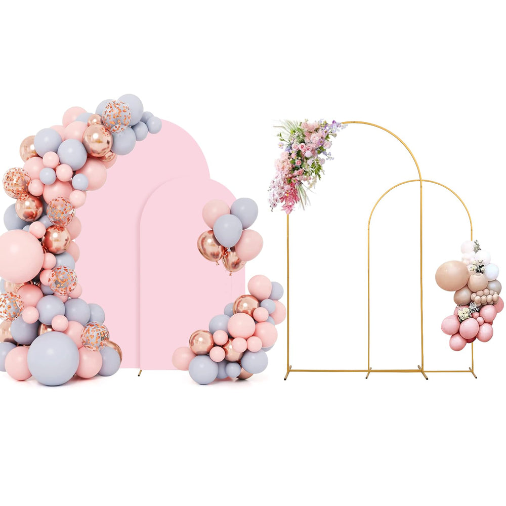 SuuWoee front view of pink covered arch showing elegant ceremony focal point