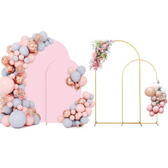 SuuWoee front view of pink covered arch showing elegant ceremony focal point