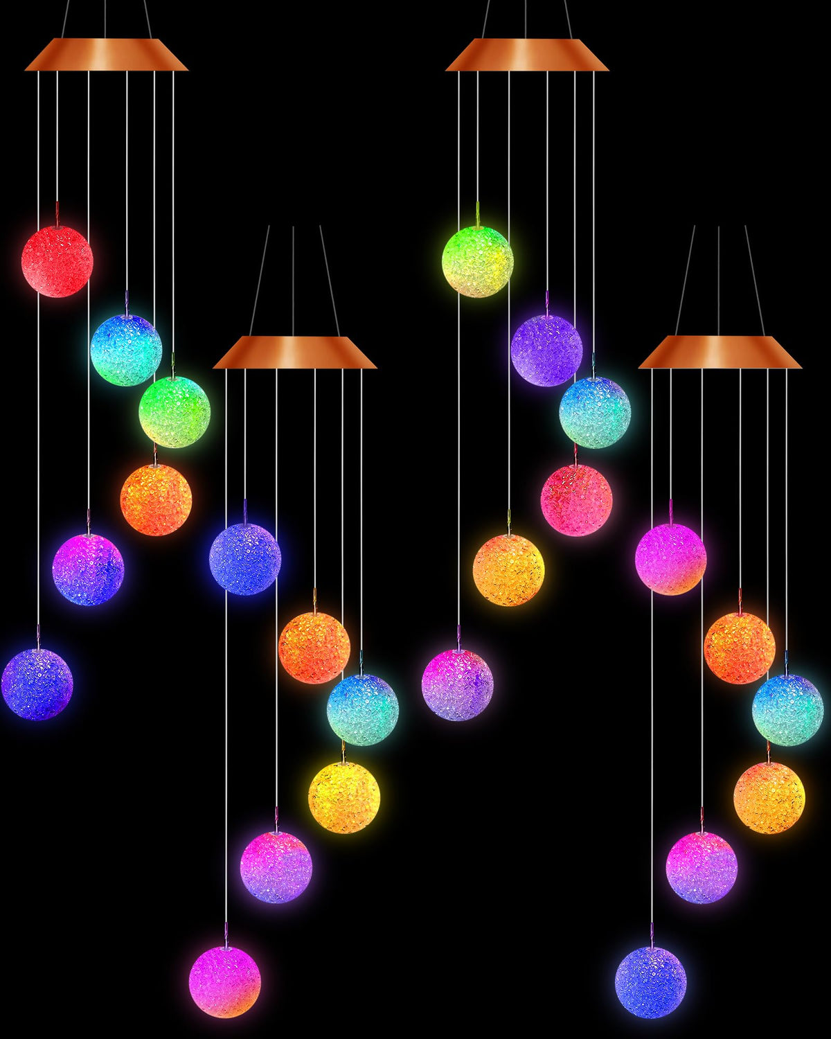 Suzile front view of hanging wind chime glowing for visual appeal