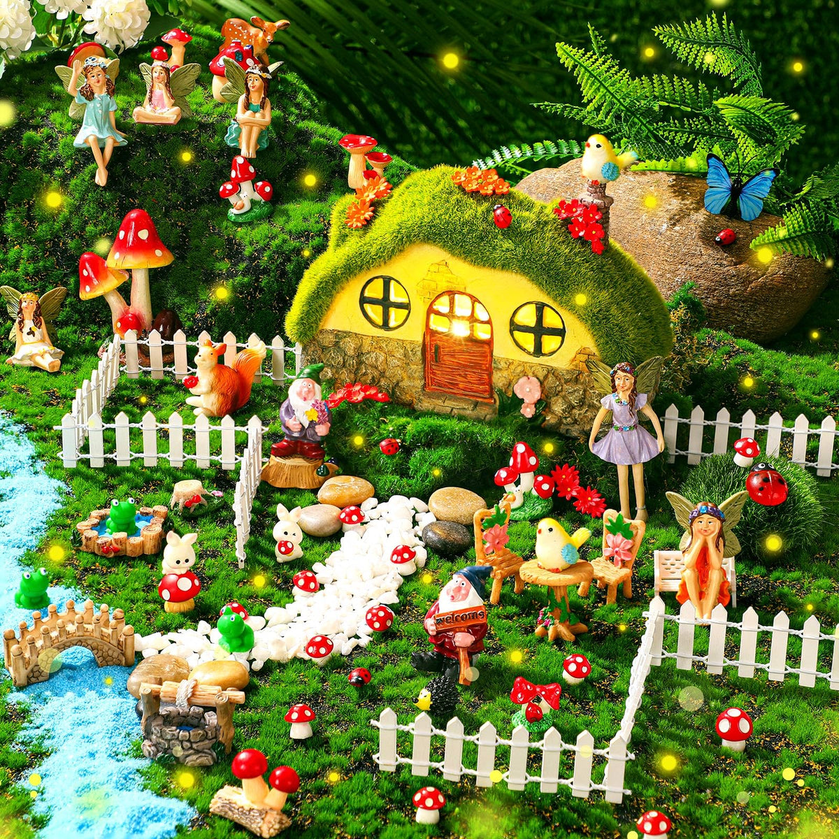 Suzile front view of solar mushroom house showing kit arrangement and charm