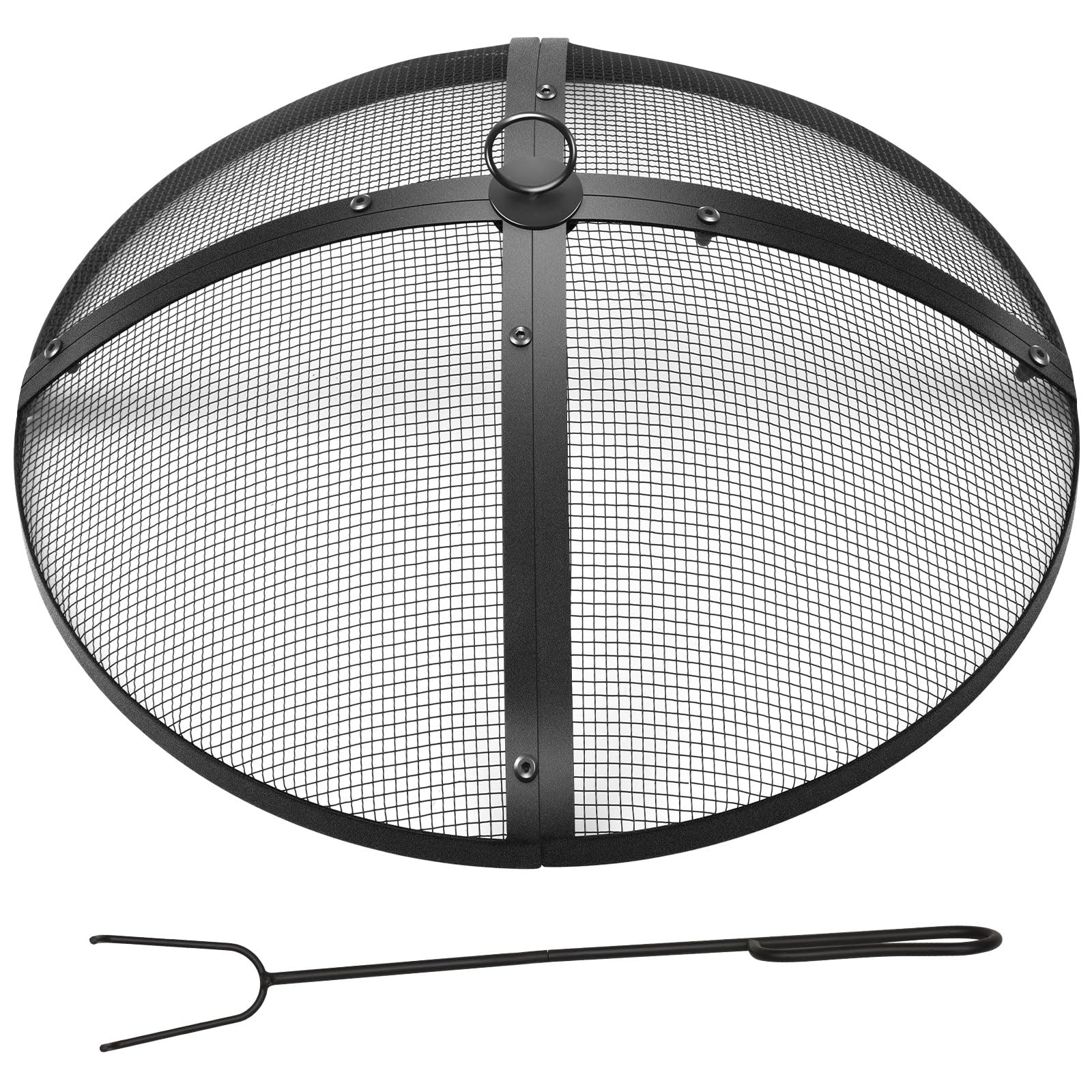 Suzile front view of black round spark screen offering ember protection