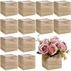 Suzile front view of 12 wooden planter boxes showing rustic finish and organization
