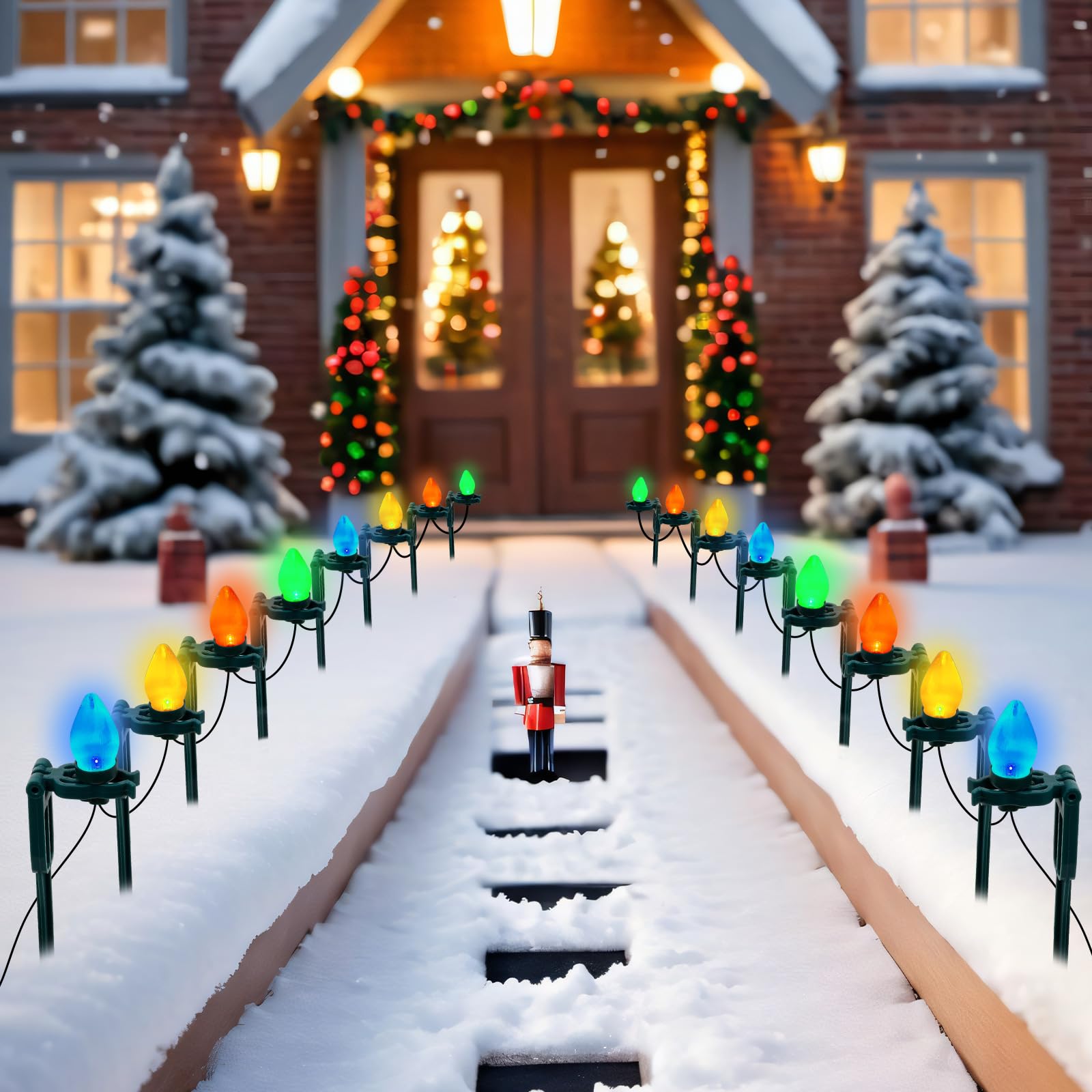 Suzile lit pathway with stakes showing festive ambiance and long-run coverage