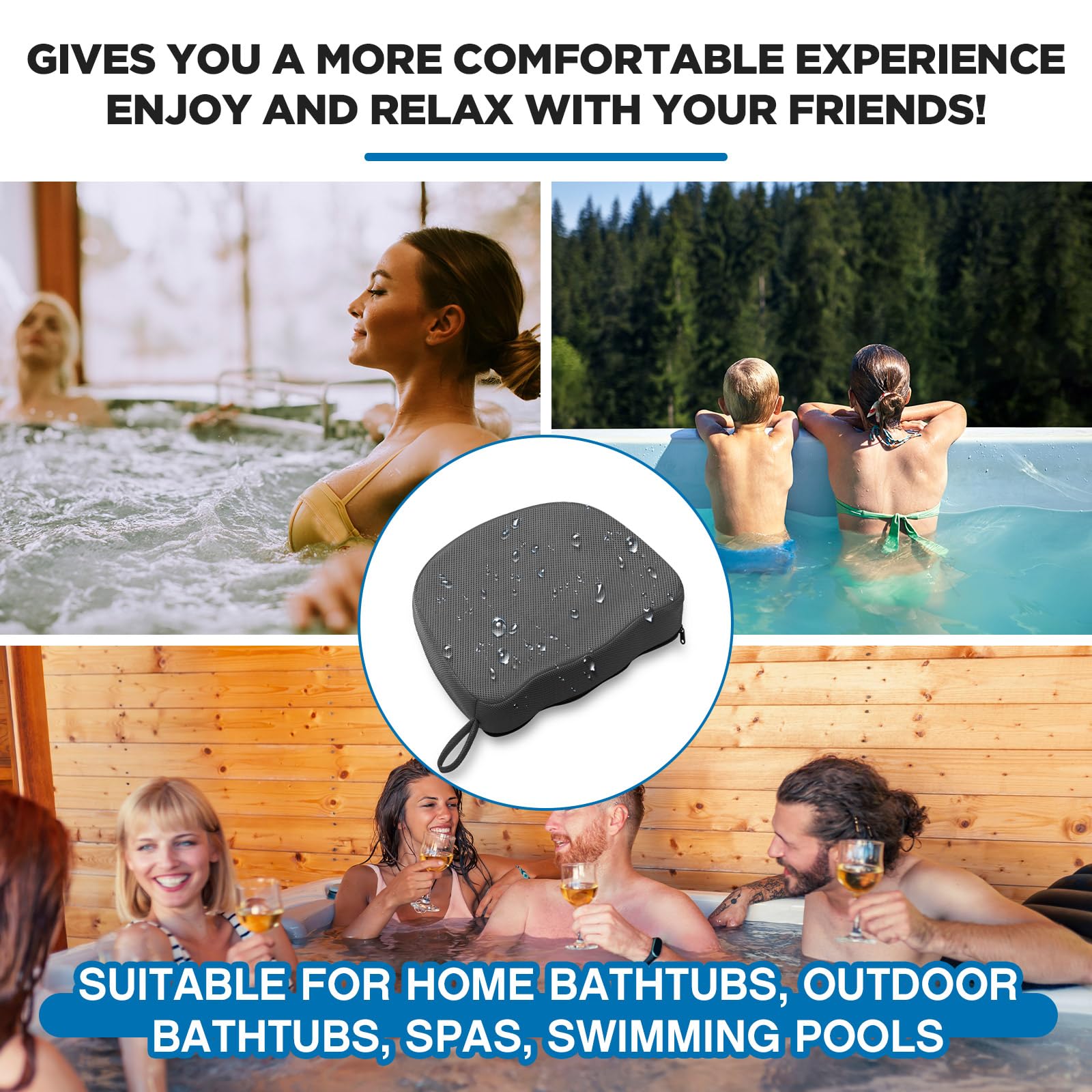 Suzile cushions in outdoor spa setting showing relaxation and durable use