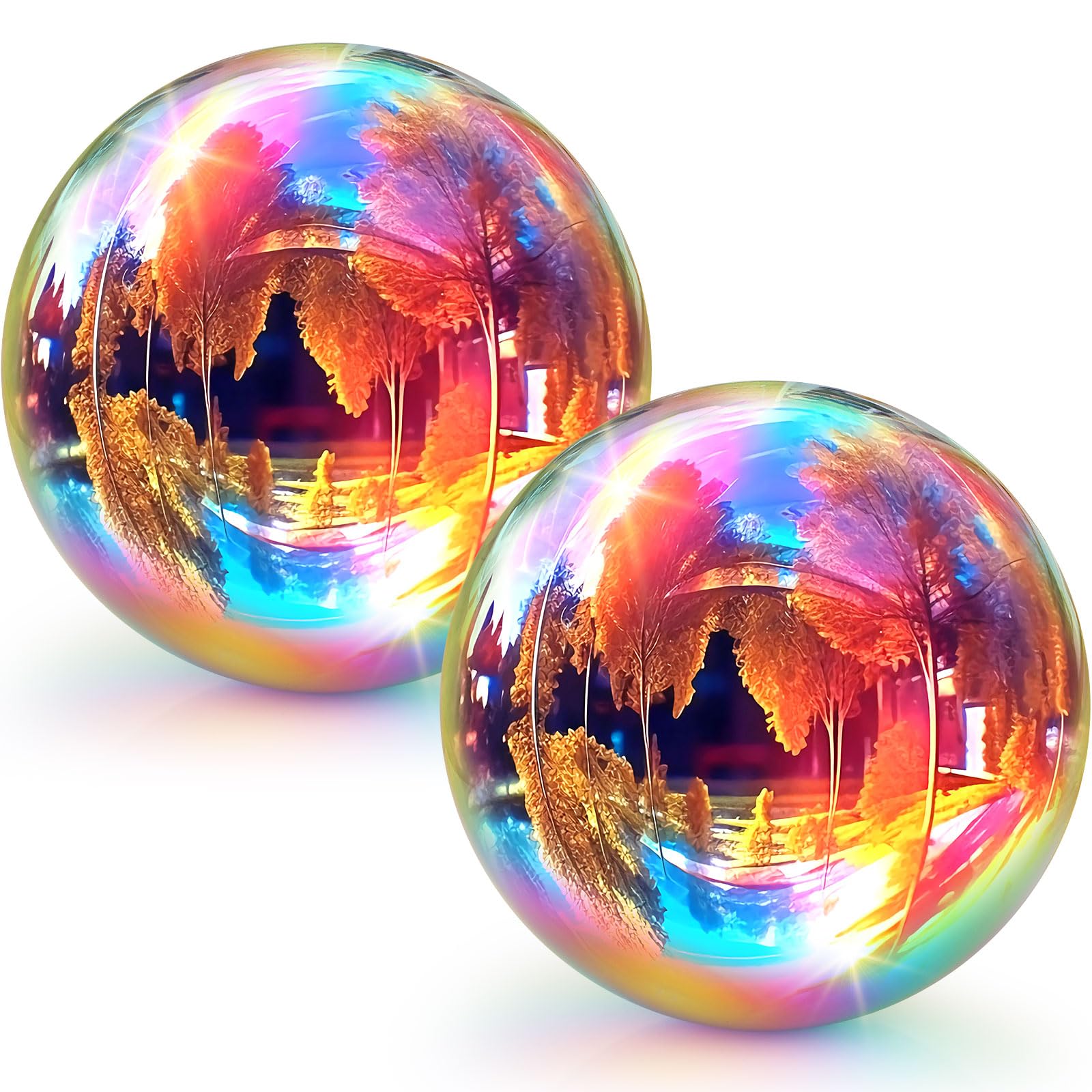 Suzile rainbow gazing globe front view showing vibrant reflective finish and focal appeal