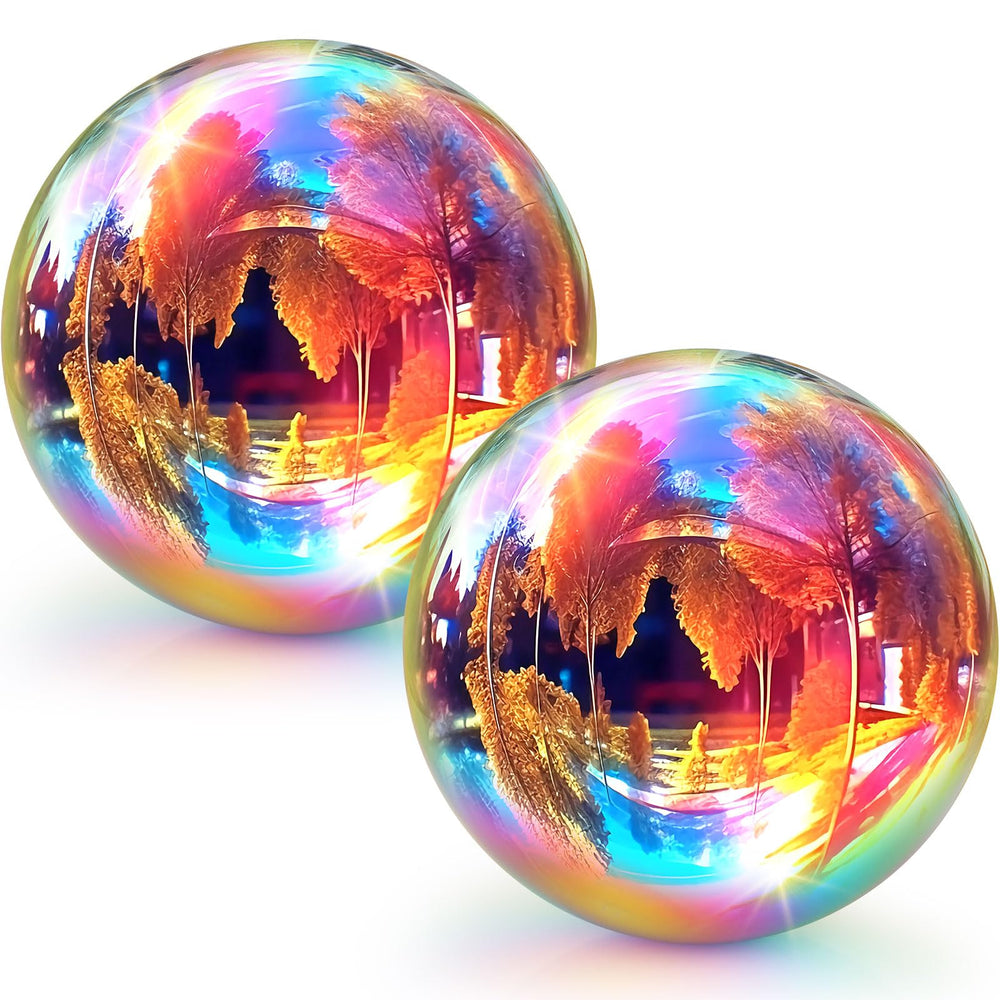 Suzile rainbow gazing globe front view showing vibrant reflective finish and focal appeal