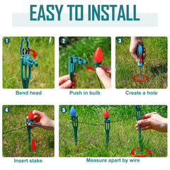 suzile stake inserted in ground holding C9 lights, keeps lights neatly elevated