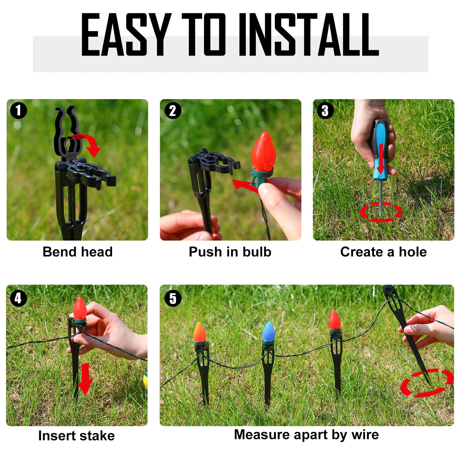 Suzile stake inserted into lawn demonstrating easy ground installation benefit
