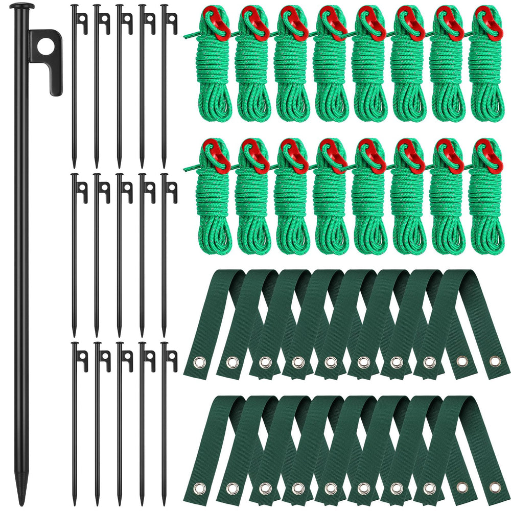 Suzile overview of stakes straps and ropes showing complete 48-piece kit for convenience