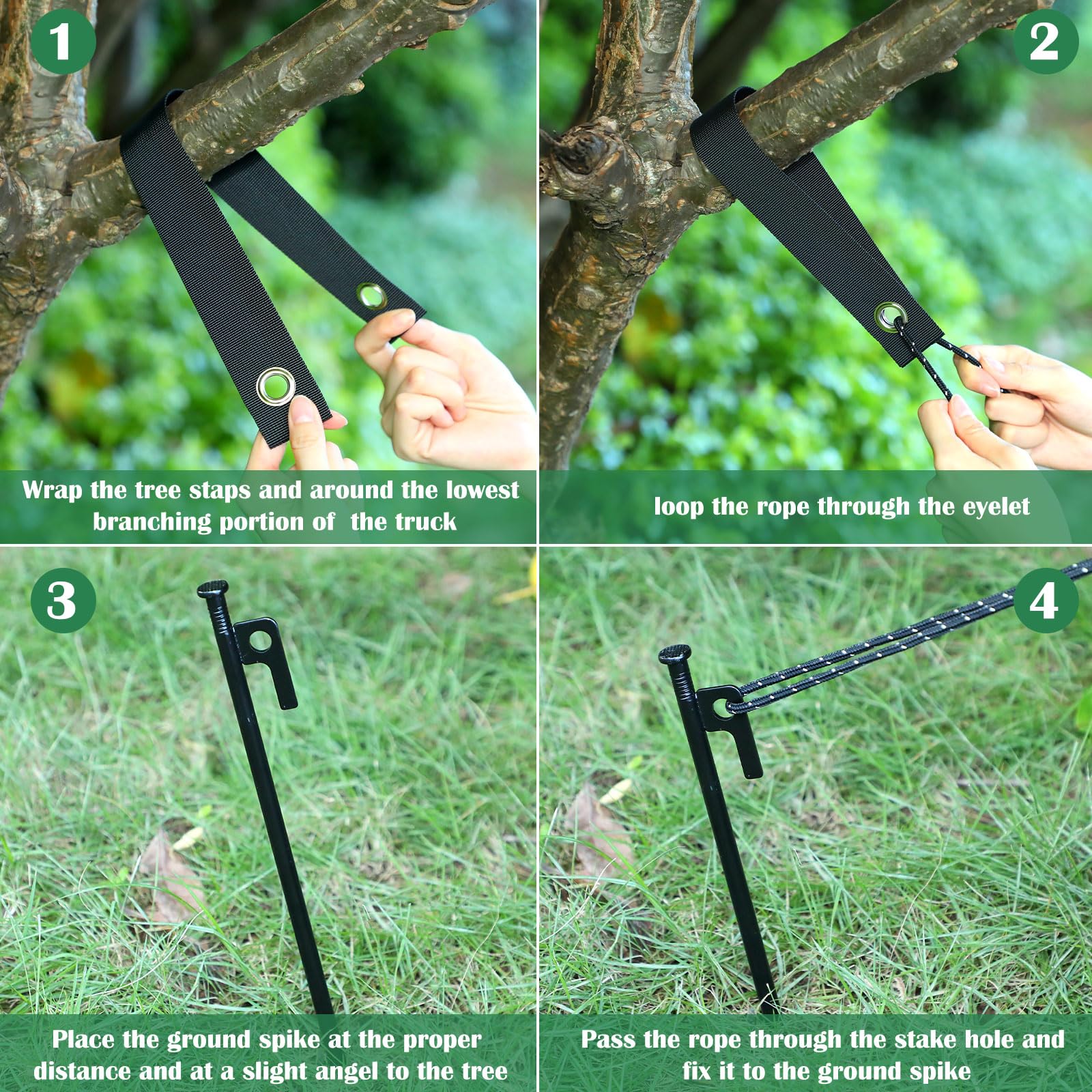 Suzile wide nylon strap texture protecting trunk while securing tree