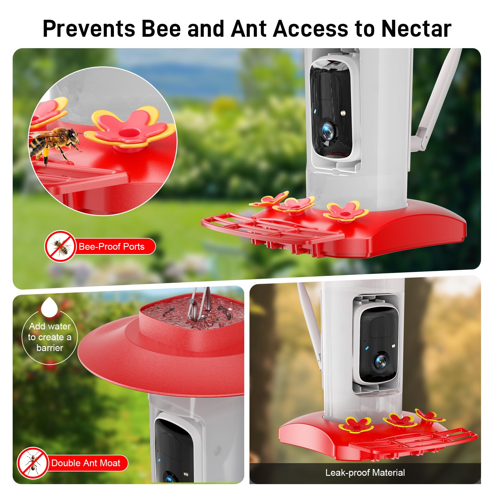 SV3C bee-proof feeding port closeup, reduces honeybee access