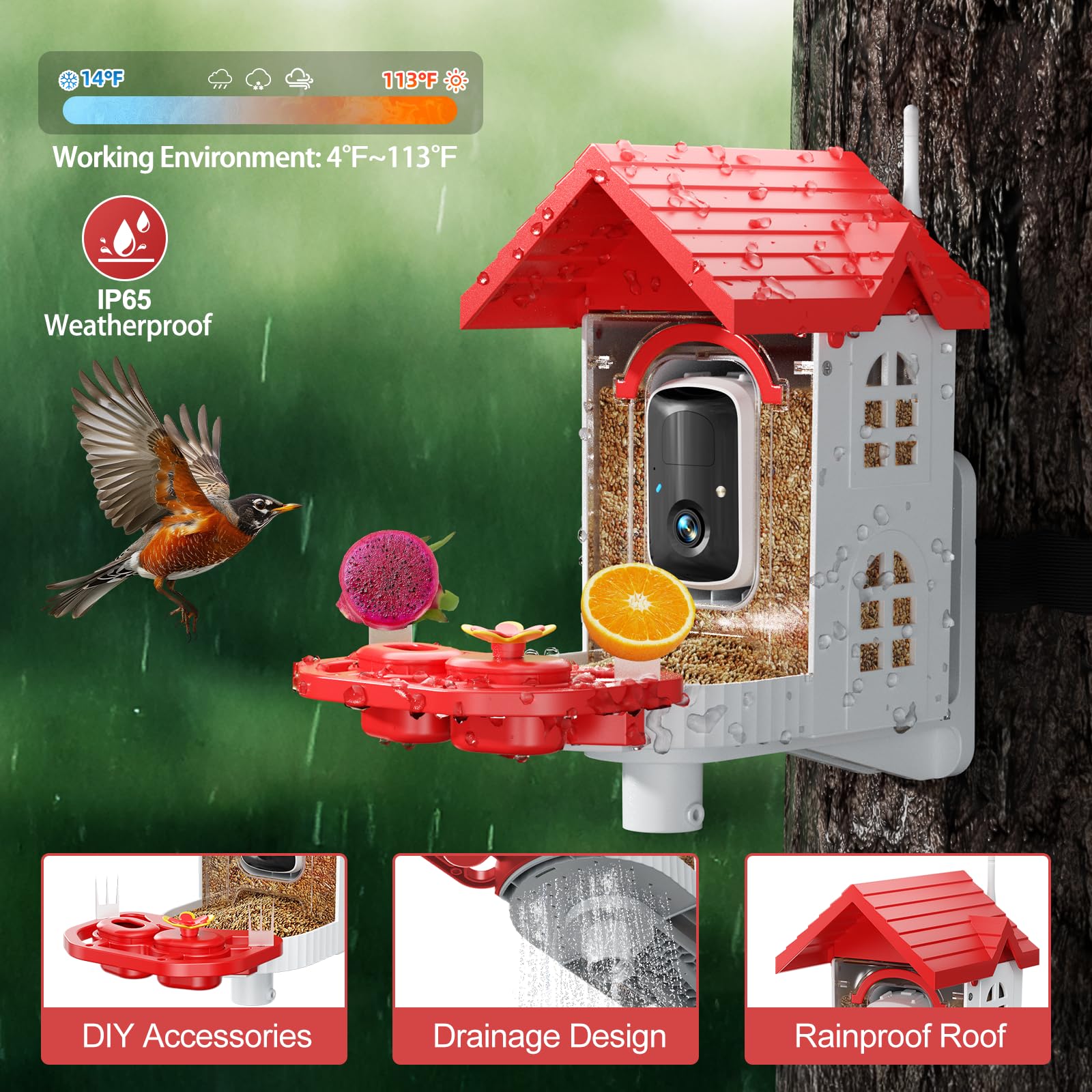 SV3C mounted on a tree in backyard showing outdoor placement benefit: weatherproof use