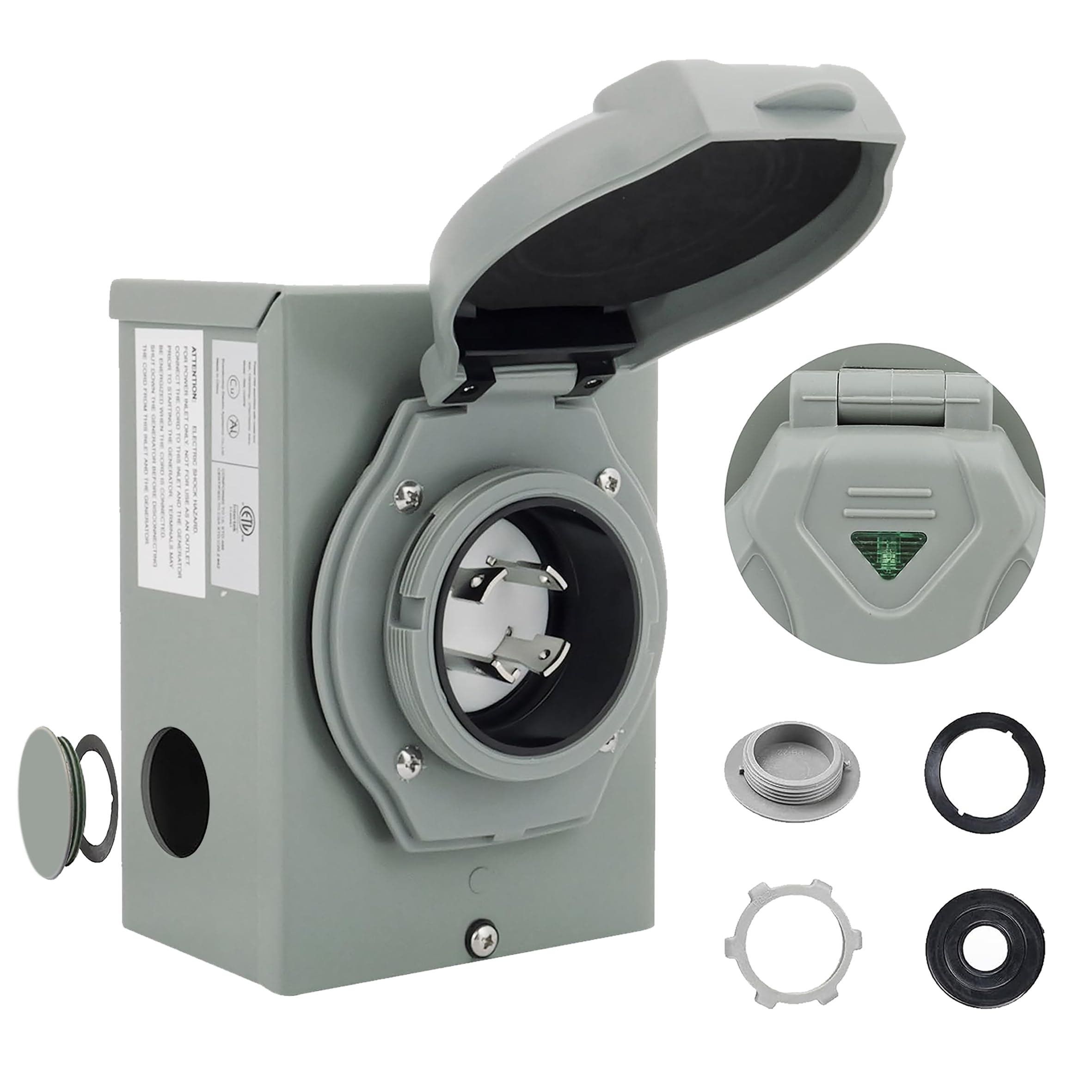 SVNR front view of inlet box showing secure weatherproof connection benefit
