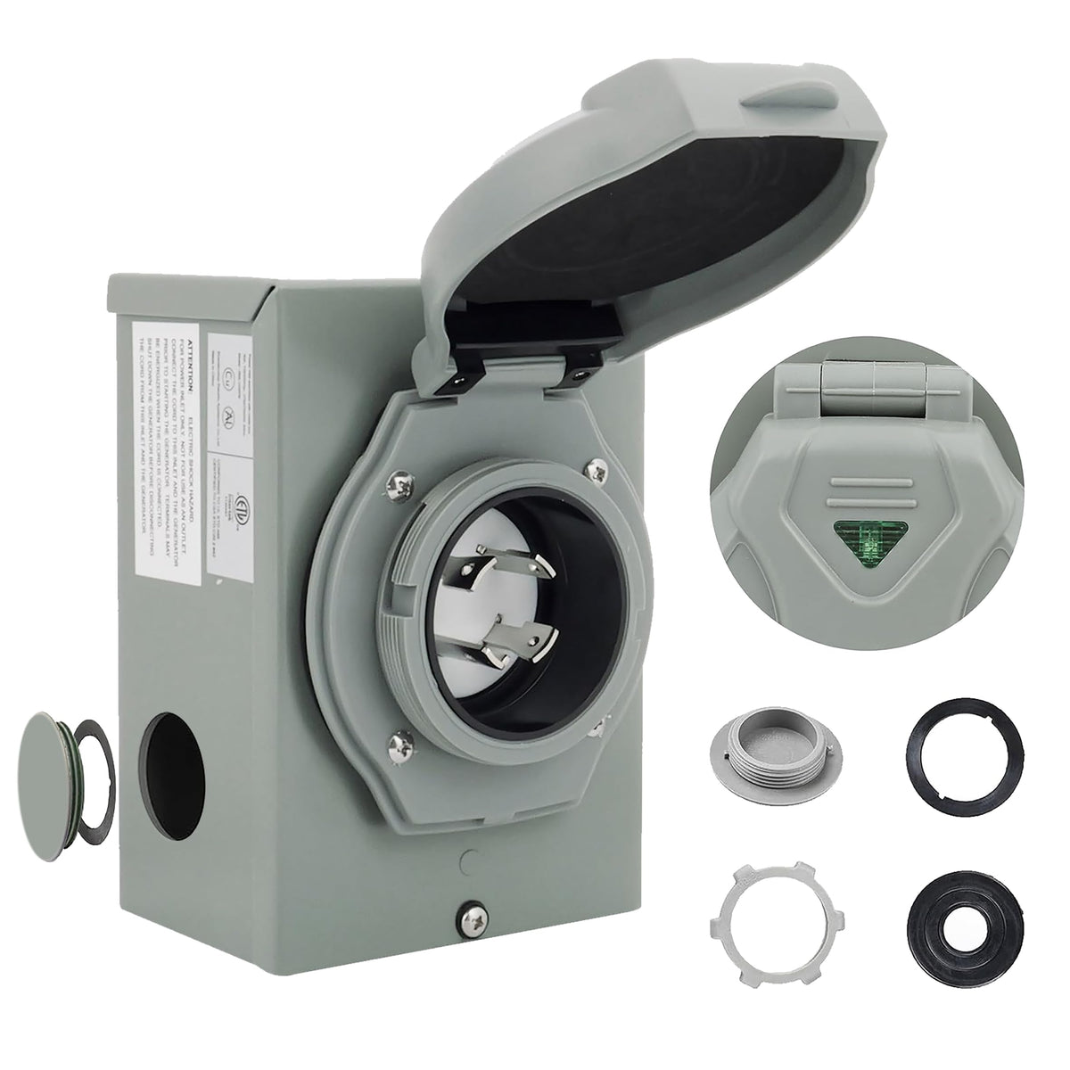SVNR front view of inlet box showing secure weatherproof connection benefit