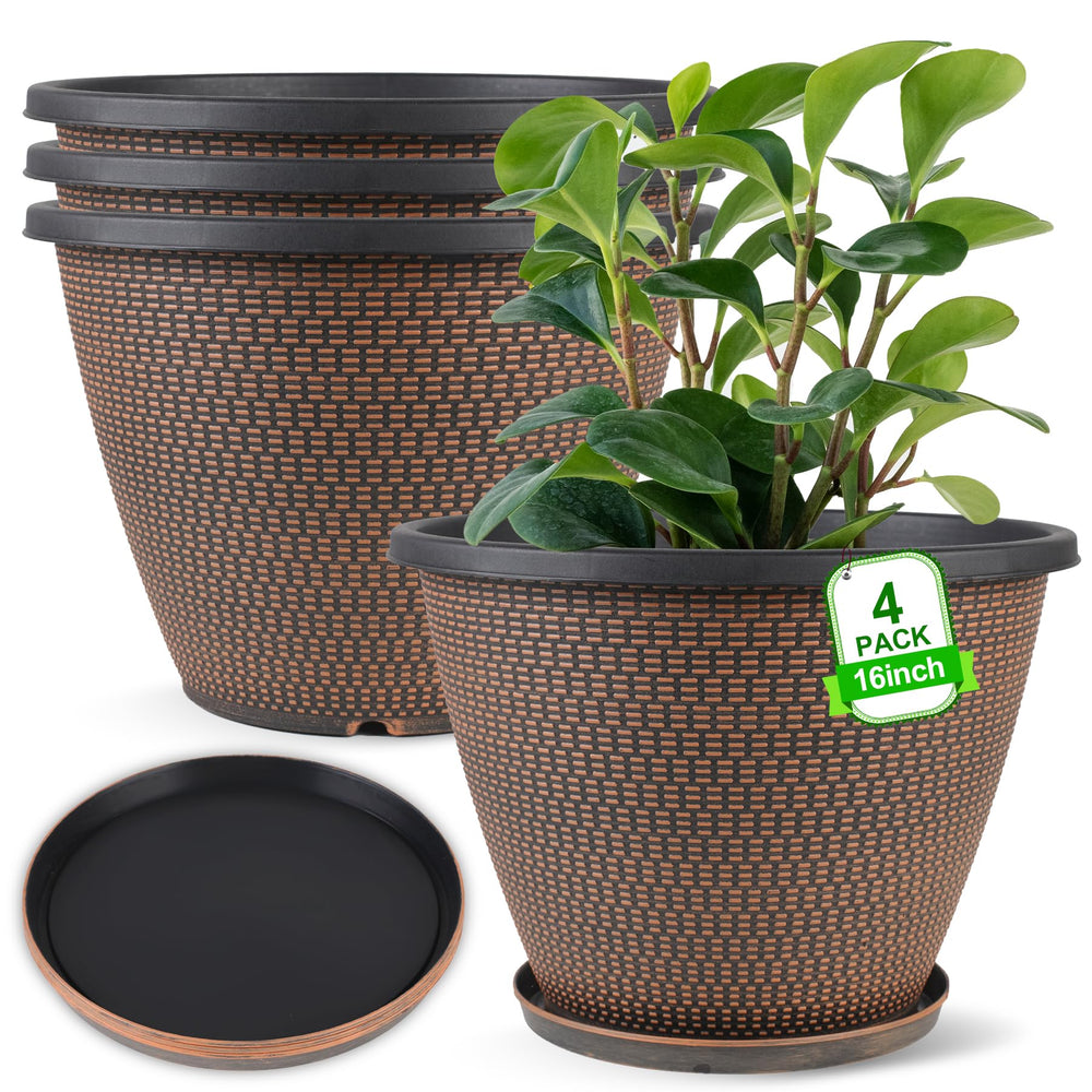 Svxtoby front view of four 16 inch planters showing modern finish and coordinated set