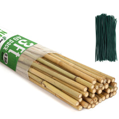 SWANGSA front view of 40-pack bamboo stakes showing bundled natural supports and twist ties for organized planting