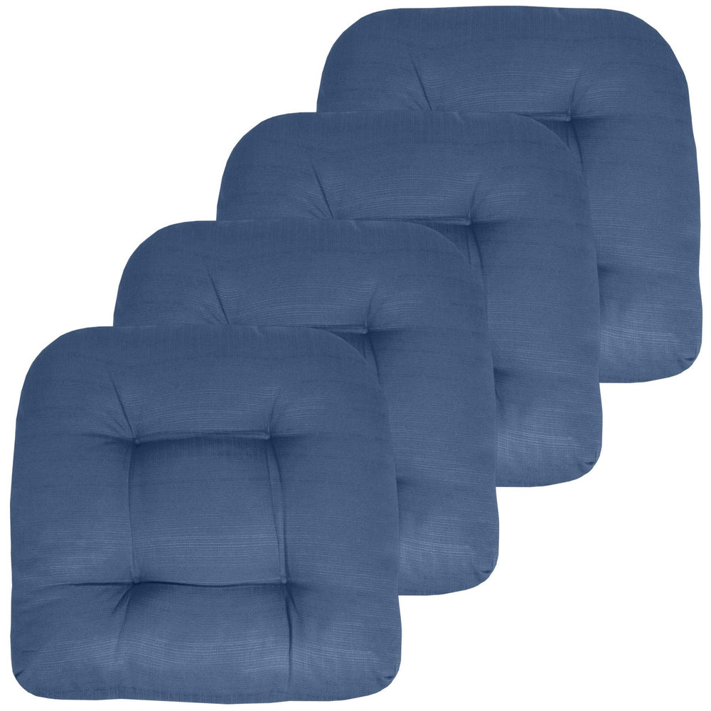 Sweet Home Collection front view of four blue cushions showing tufted pattern and comfortable seating