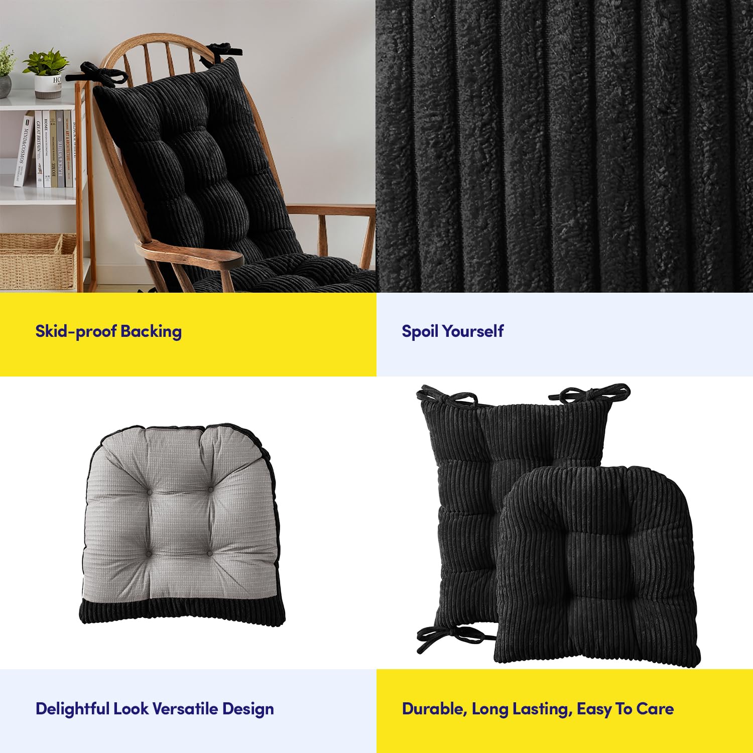 Sweet Home Collection cushions with measuring tape, shows 21x17 and 17x17 sizing