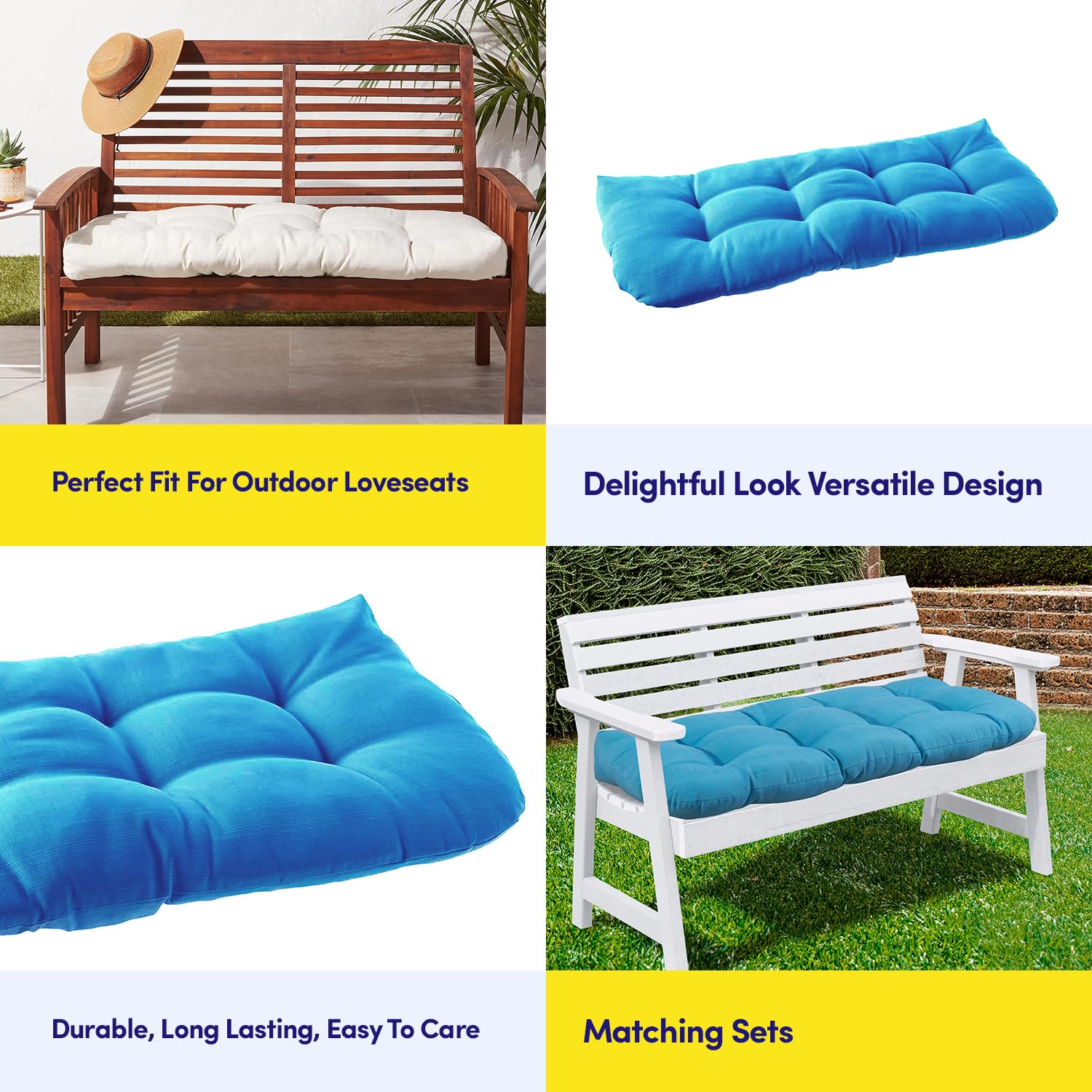 Sweet Home Collection cushion shown on bench for scale and perfect loveseat fit