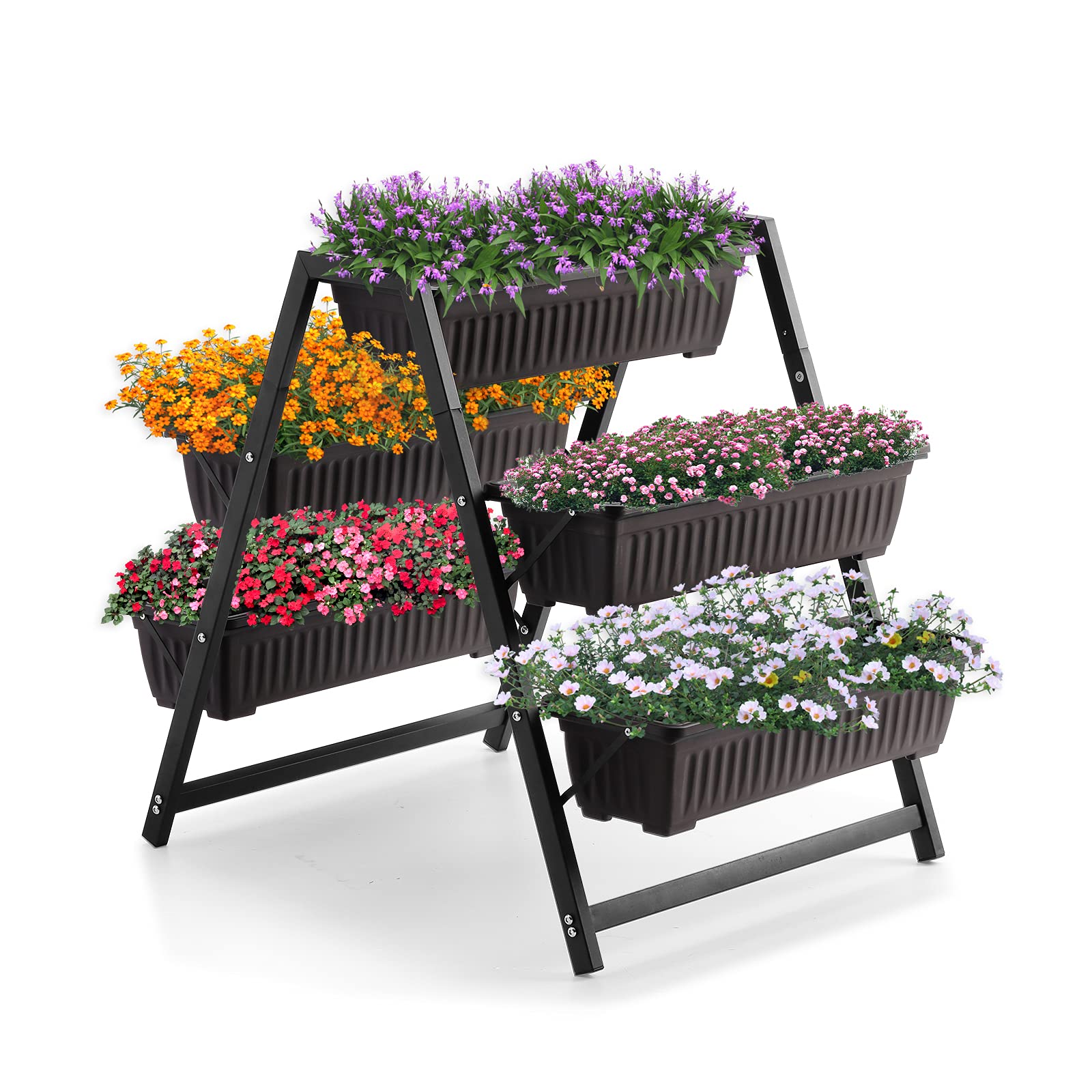 SweetBin front view of assembled planter showing compact tiers and space-saving benefit
