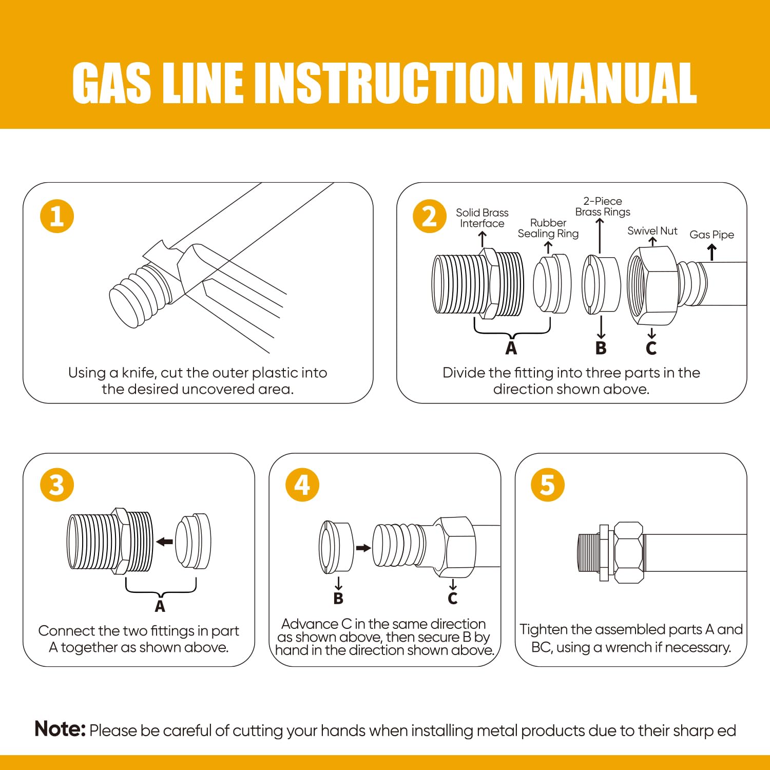 SweetBin gas line beside ruler for scale, showing full 33-foot length and cut-to-fit benefit