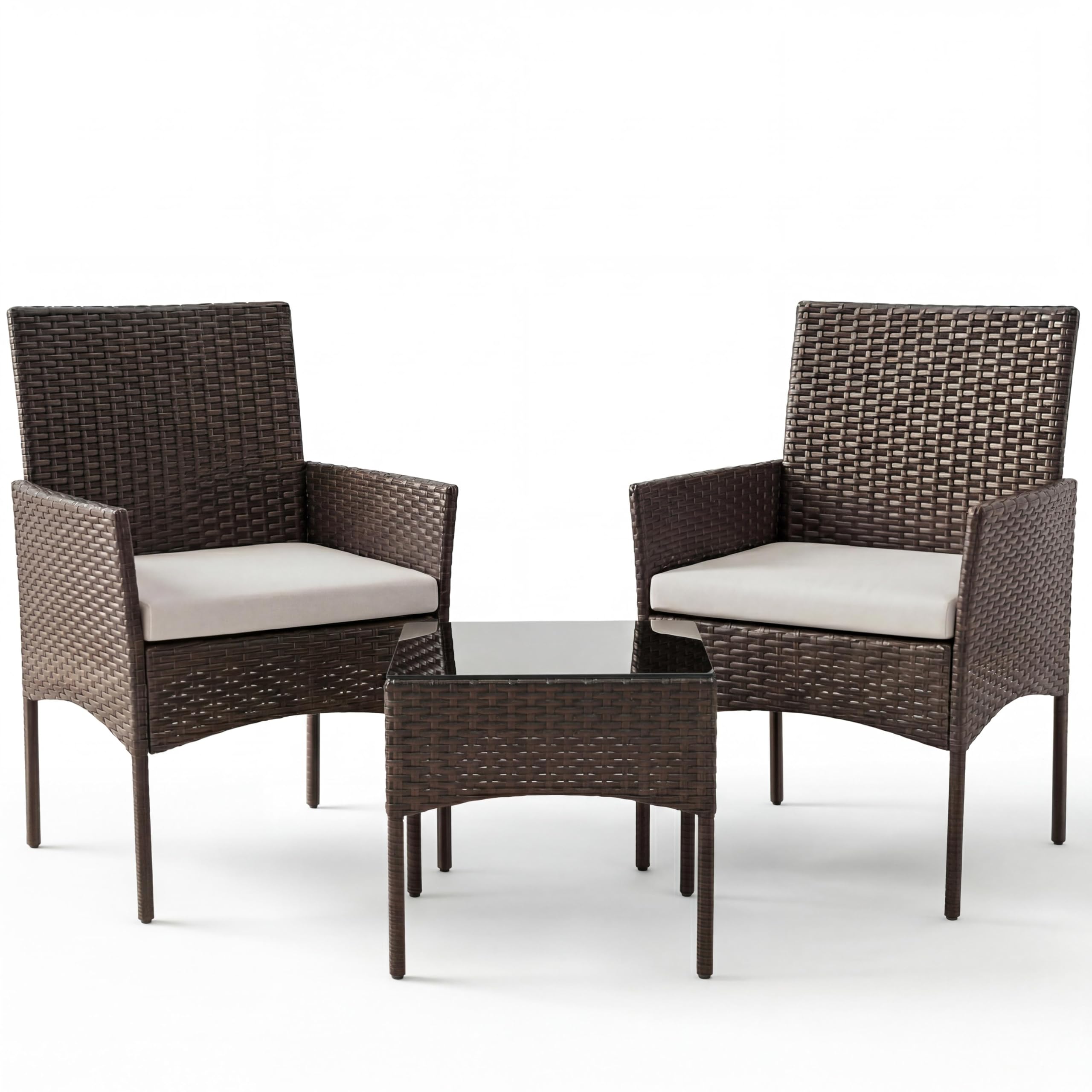 Sweetcrispy front view of the brown wicker bistro set showing compact elegance and durability
