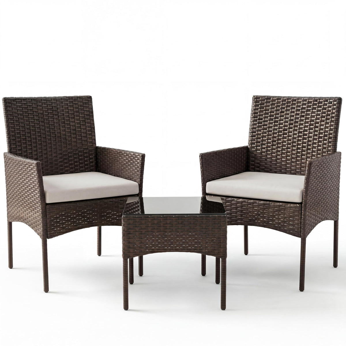 Sweetcrispy front view of the brown wicker bistro set showing compact elegance and durability