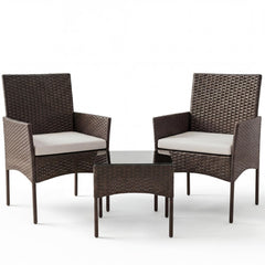 Sweetcrispy front view of the brown wicker bistro set showing compact elegance and durability