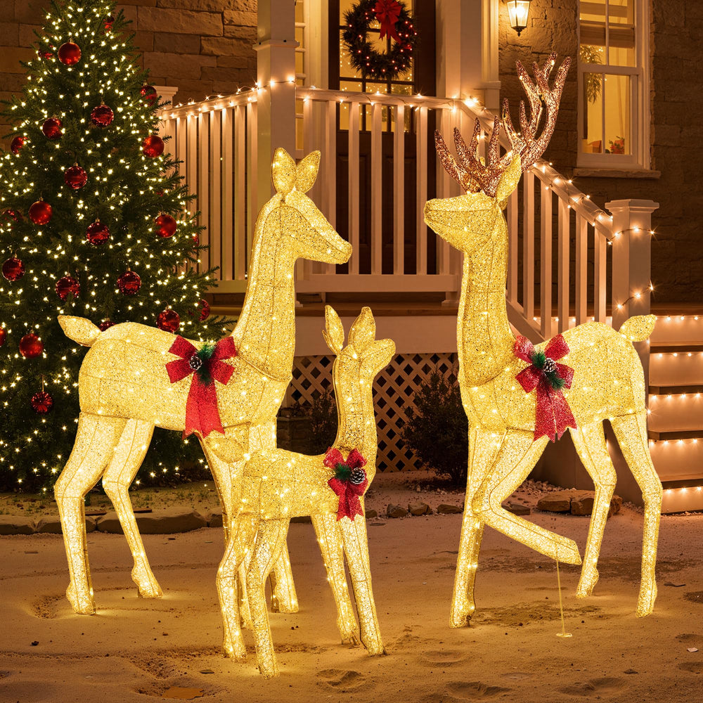 Sweetcrispy front view of three lighted deer family highlighting festive focal point