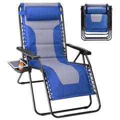 Sweetcrispy front view blue-gray chair showing full recline and comfort