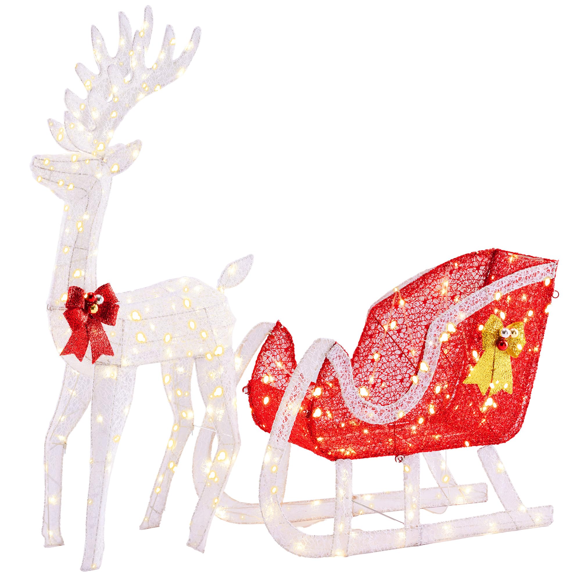 Sweetcrispy front view of reindeer and sleigh showing festive curb appeal