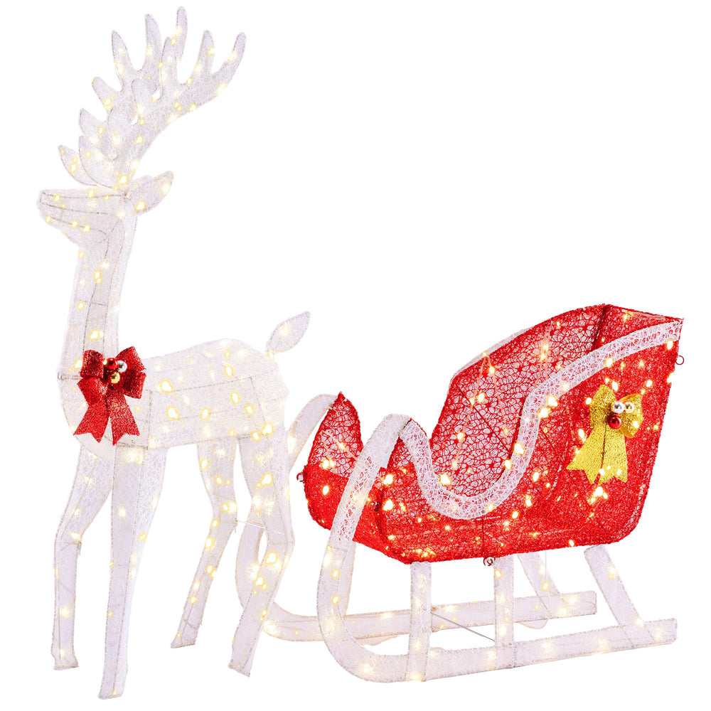 Sweetcrispy front view of reindeer and sleigh showing festive curb appeal
