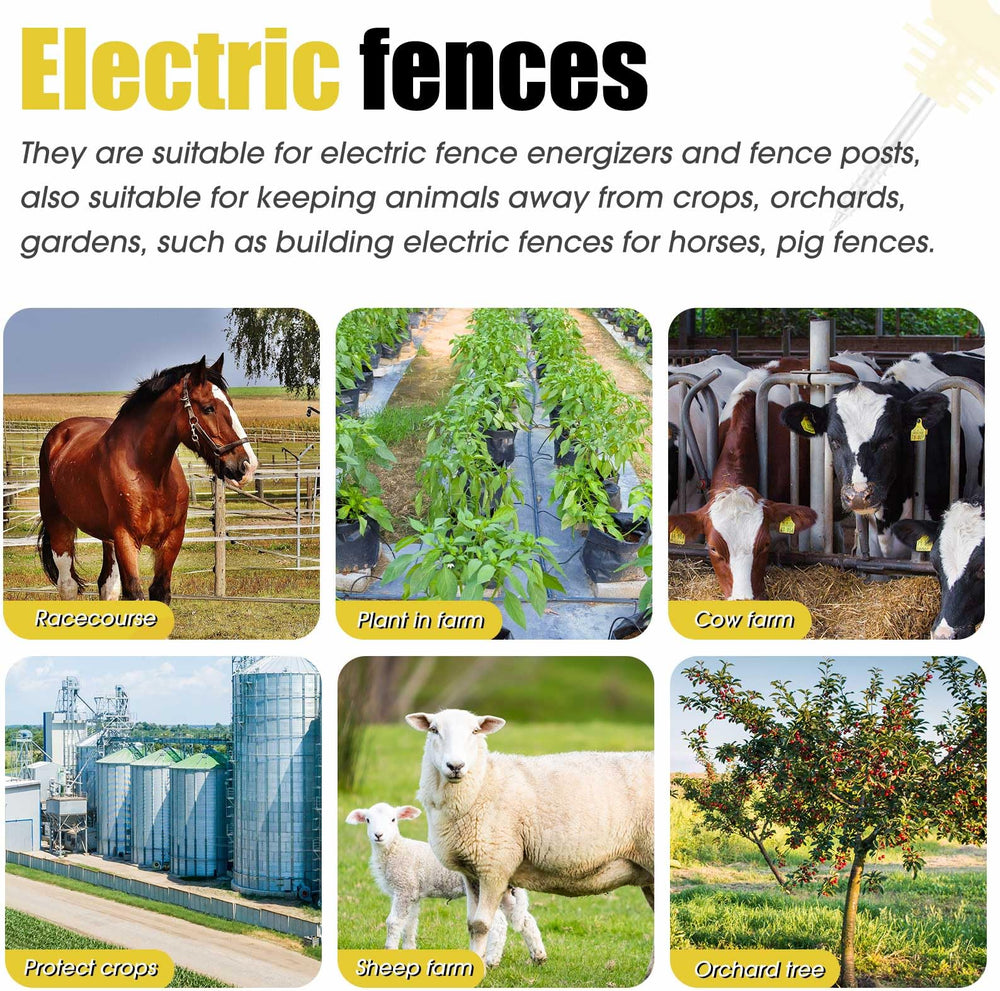 Sweetude fence line on a farm showing bright yellow rings improving visibility and maintenance
