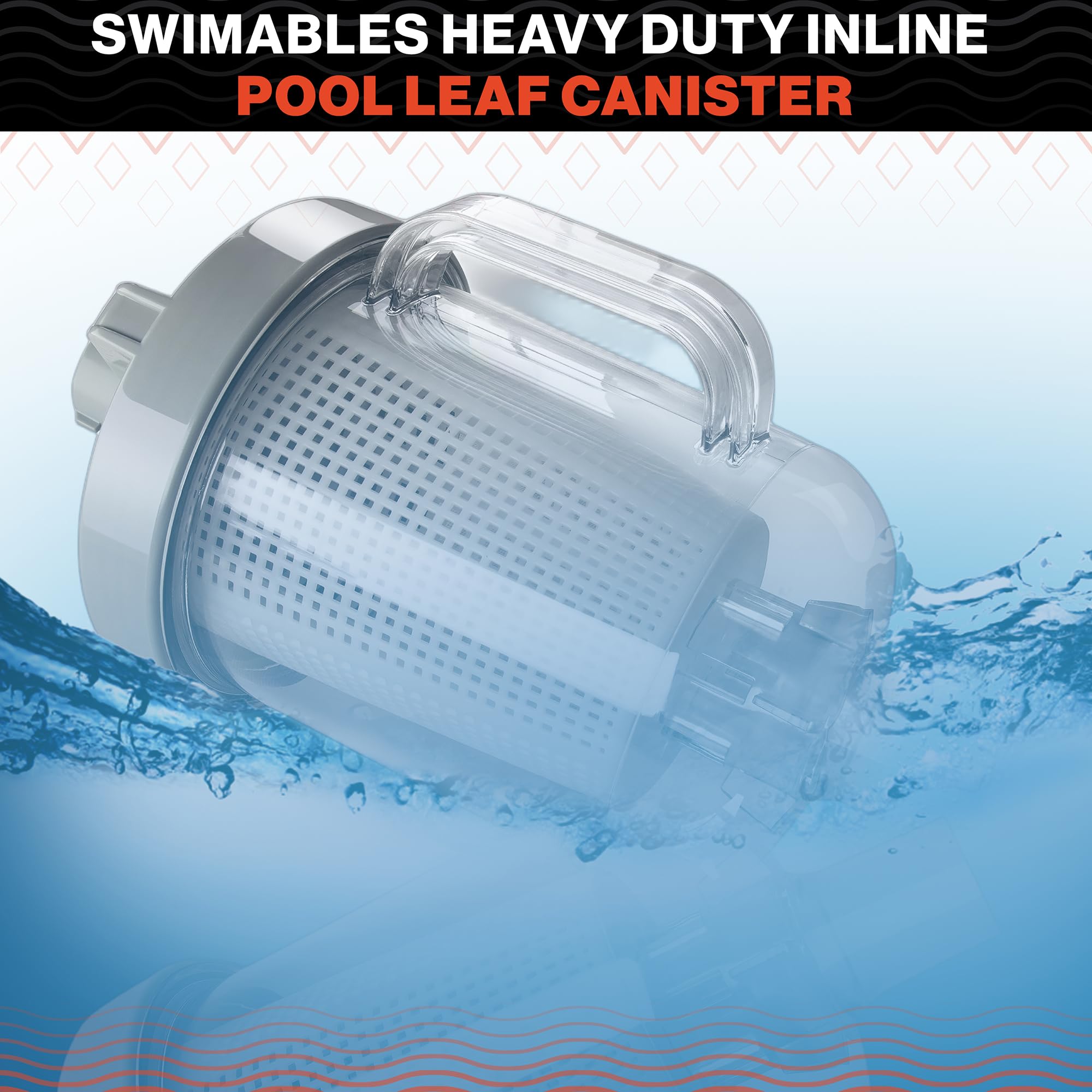 Swimables clear canister close-up showing durable body and quick visual benefit