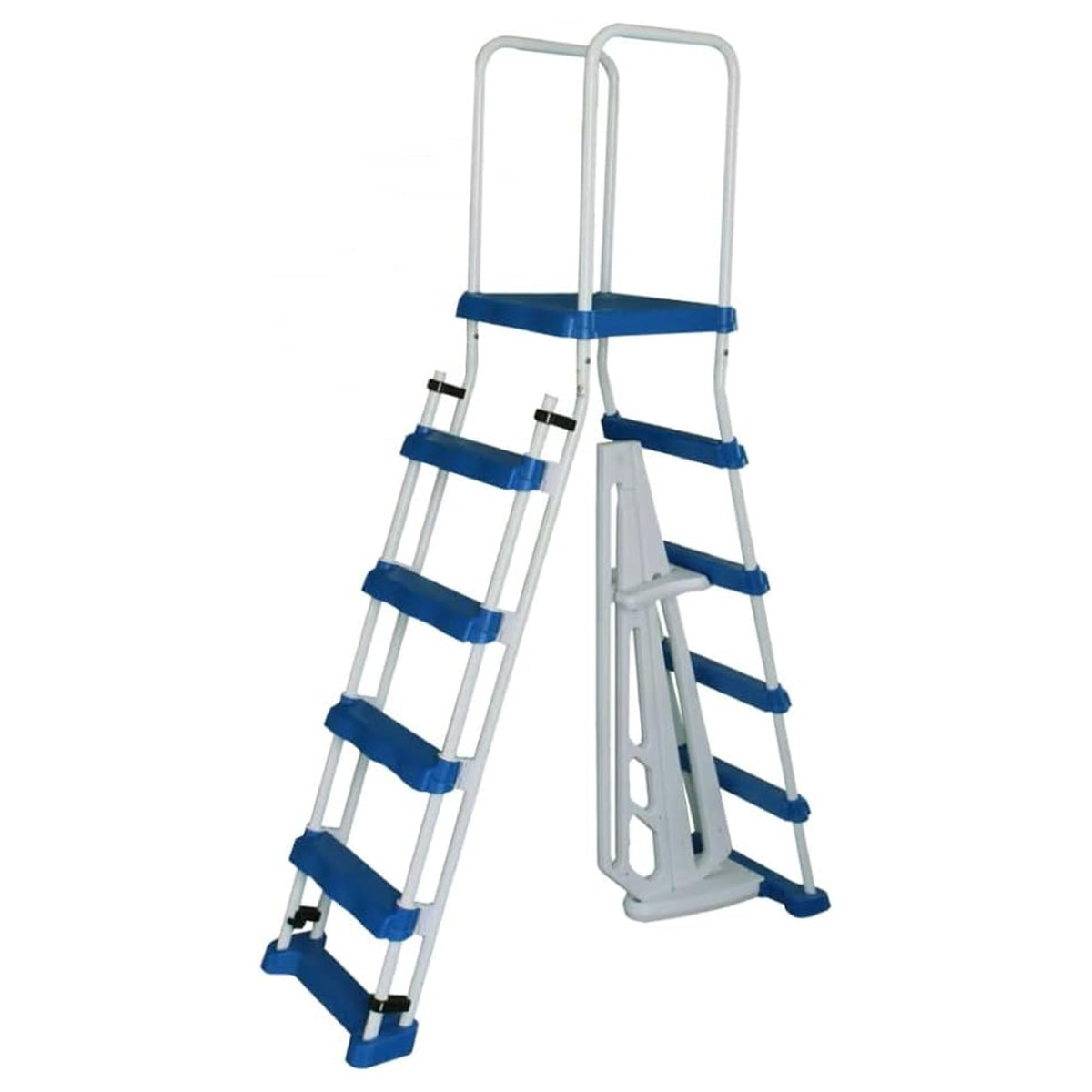 Swimline front view of A-frame ladder showing stable entry benefit