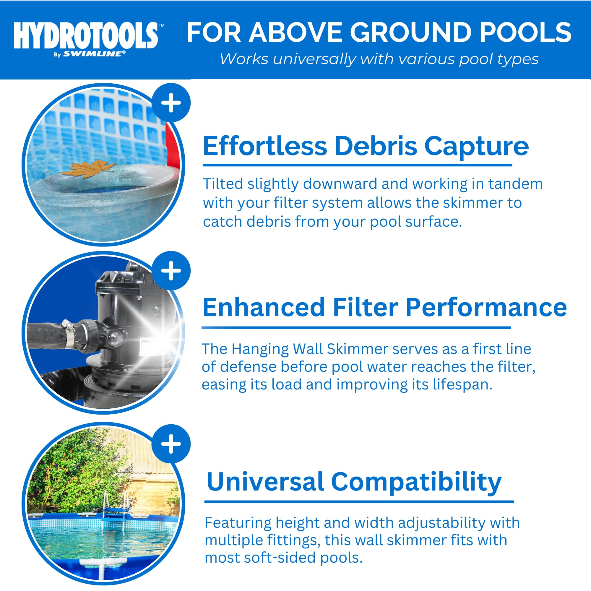 Swimline adjustable bracket detail demonstrating secure tool-free clamp benefit