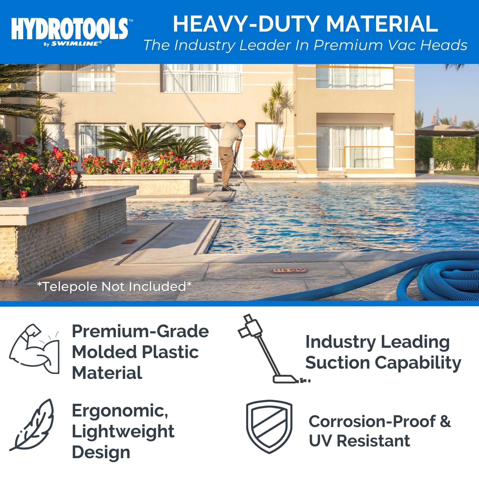 Swimline vacuum head in pool demonstrating debris pickup and maneuvering