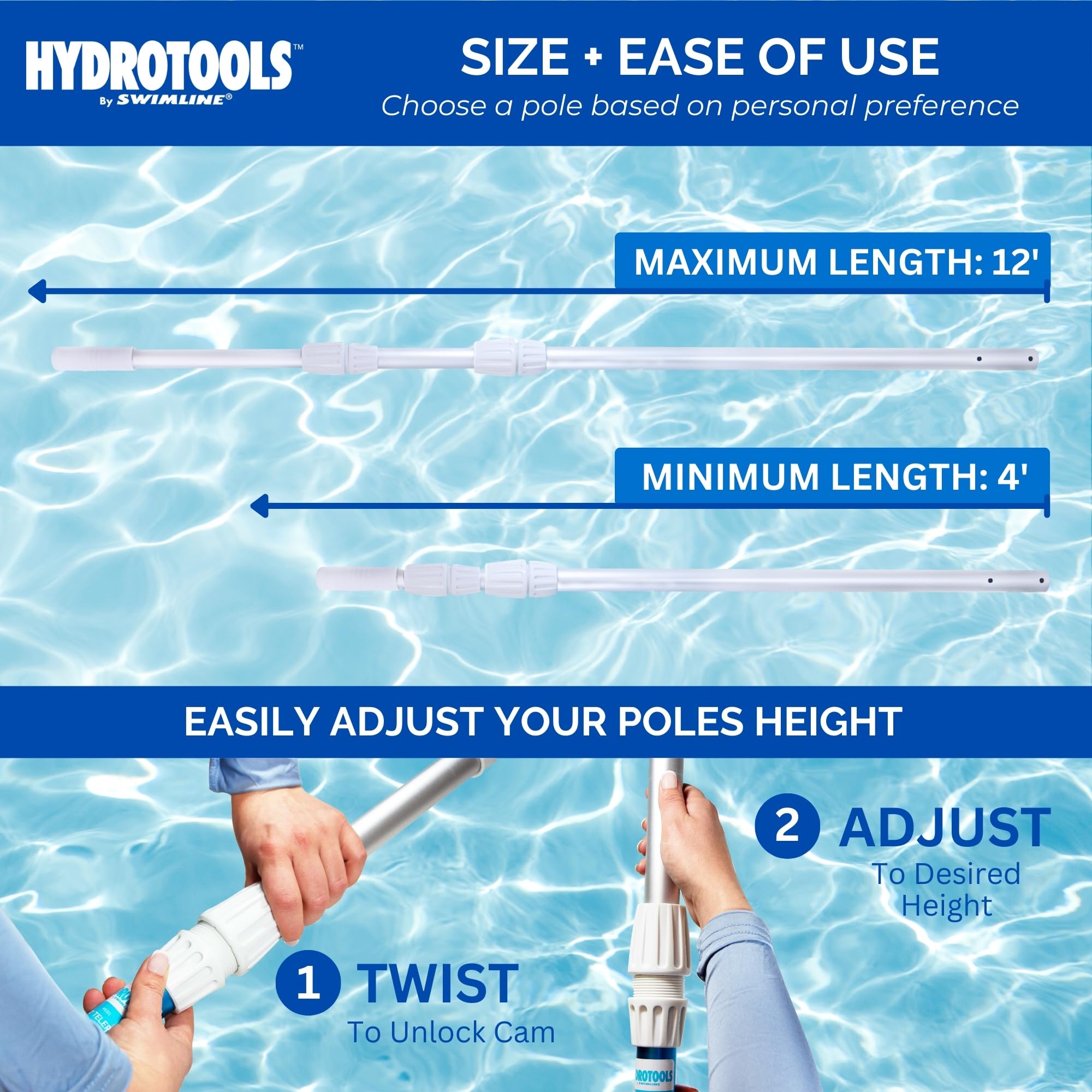 Swimline pole collapsed to compact size for easy storage and transport
