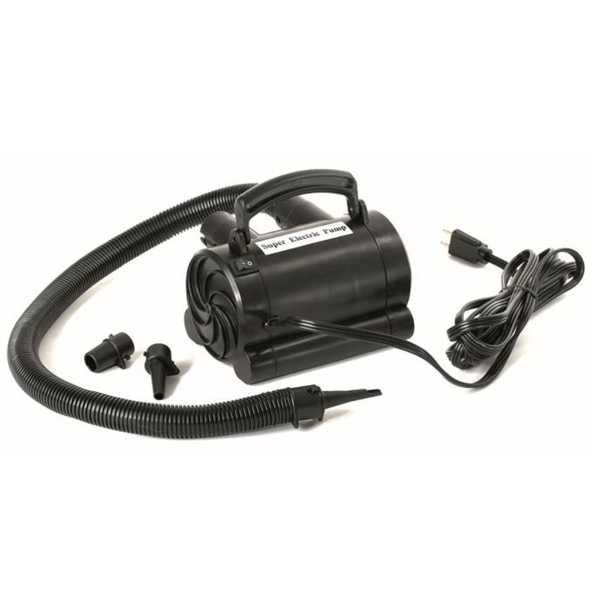 Swimline pump front view showing controls and compact design for fast inflation