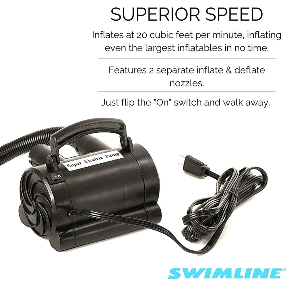 Swimline pump packed into a tote demonstrating easy storage after deflation