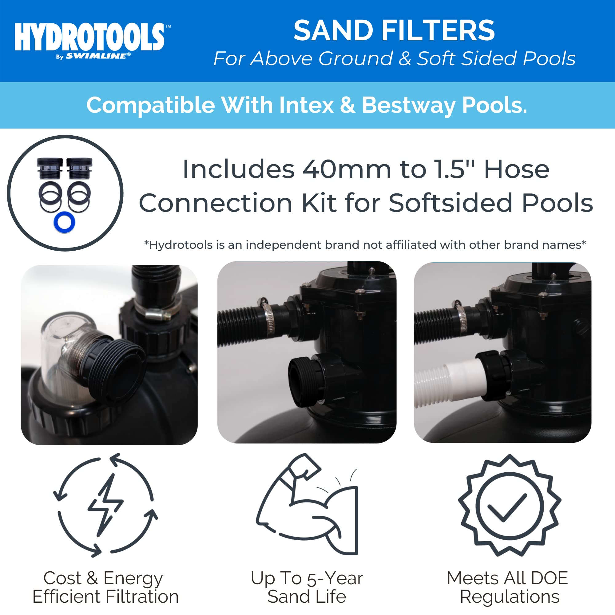 Swimline close-up of 4-way multi-port valve showing controls and quick setting changes benefit