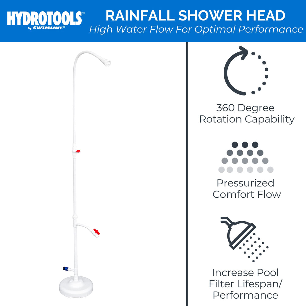Swimline foot wash spigot detail highlights foot cleaning benefit: removes sand and dirt