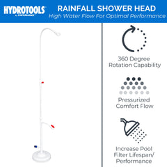 Swimline foot wash spigot detail highlights foot cleaning benefit: removes sand and dirt